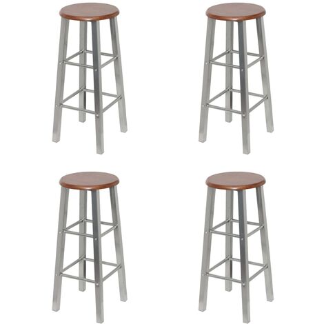 Lot de 4 Tabourets de bar,Chaises hautes de bar luxueuses argenté et marron MDF -10500 (1/5)