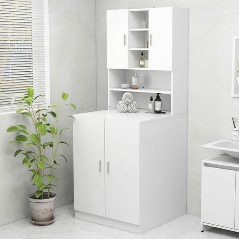 Maison Chic – Meuble machine à laver blanc 70,5x25,5x90 cm – Bois d'ingénierie – 2 portes et 9 compartiments – Rangement optimisé salle de bains