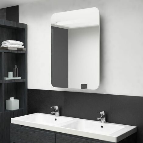 Armoire murale à miroir de salle de bain Armoire Toilette Moderne avec miroir LED Blanc et chêne 60x11x80cm -13146 (1/5)