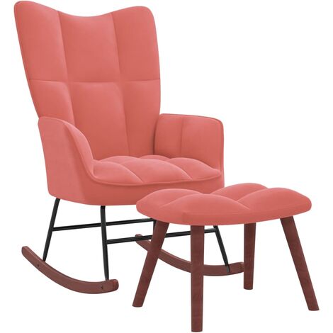 Chaise à bascule Fauteuil berçant - Chaise de salon avec repose-pied Rose Velours BonneVie-36177 (1/5)