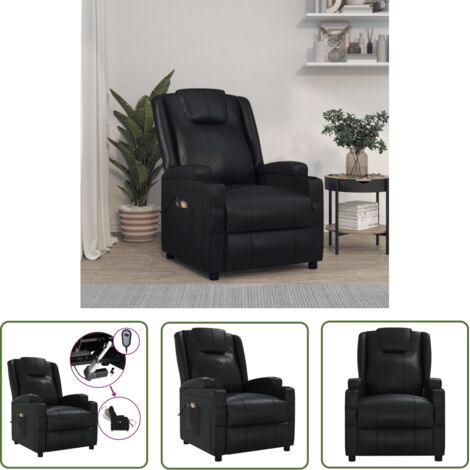 The Living Store Fauteuil électrique de massage Noir Similicuir - Fauteuil Massant Électrique - Fauteuil Relaxant - Chaise Massage - Fauteuil Inclinable - Fauteuil Cuir Synthétique (1/5)