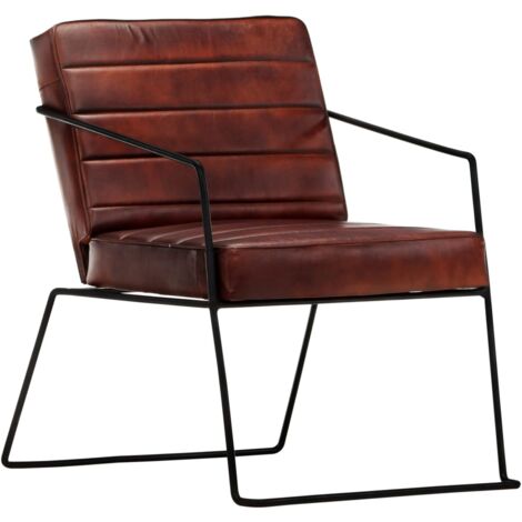 Fauteuil Salon Confortable, Chaises pour Salon Siège élégant pour Chambre Marron foncé Cuir véritable ZSD90308 (1/5)