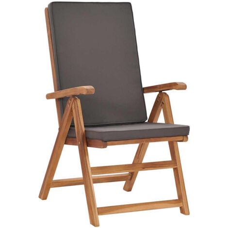 2 pcs Chaises inclinables, Chaises à dîner, Fauteuils de jardin avec coussins Teck solide Gris BGT72202 (1/5)