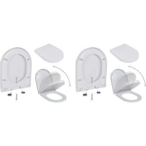 Abattant WC avec frein de chute,Siège WC pour Salle de Bain 2 pcs Plastique Blanc -BV74326 (1/5)