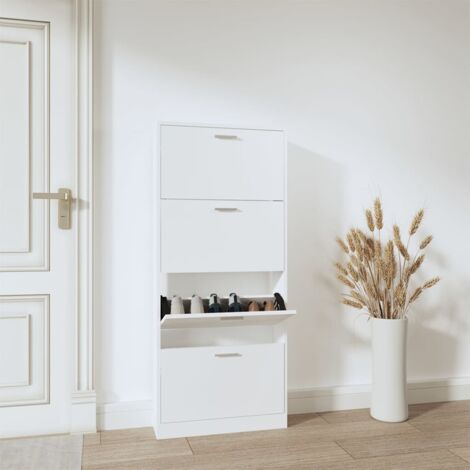 Meuble à Chaussures Armoire à Chaussures Meuble d'entrée Blanc 59x17x150 cm Bois d'ingénierie 50565 (1/5)