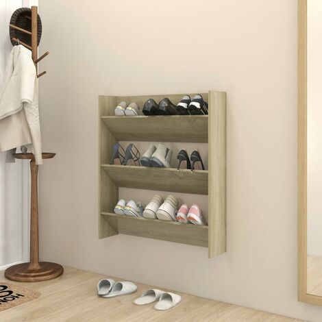 Meuble à chaussures Armoire à chaussures, Facile à Monter murale Chêne Sonoma 80x18x90 cm Aggloméré -56120 (1/5)