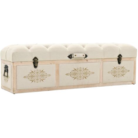 Banc de rangement, Coffre de Rangement 110 cm Crème Bois de sapin massif et tissu NKK74400 (1/5)