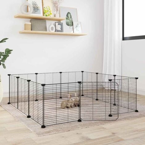 Cage animaux de compagnie à 12 panneaux et porte  Parc enclos pour animaux Noir 35x35 cm 49395