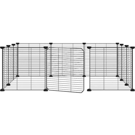 Cage animaux de compagnie à 12 panneaux et porte  Parc enclos pour animaux Noir 35x35 cm 49395