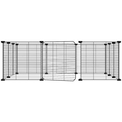 Cage animaux de compagnie à 12 panneaux et porte  Parc enclos pour animaux Noir 35x35 cm 49395