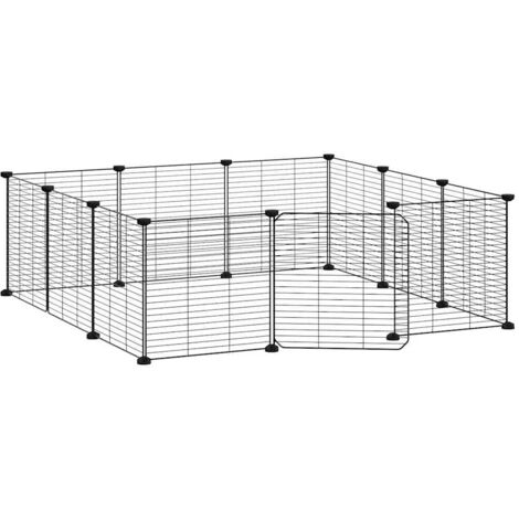 Cage animaux de compagnie à 12 panneaux et porte  Parc enclos pour animaux Noir 35x35 cm 49395