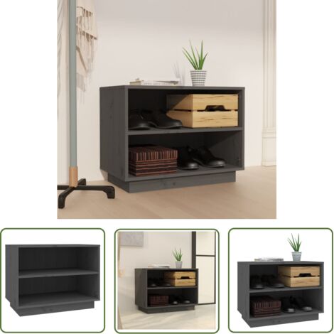 The Living Store Armoire à chaussures Gris 60x34x45 cm Bois de pin massif - Meuble À Chaussures - Rangement Chaussures - Armoire À Chaussures - Étagère Chaussure - Bois De Pin (1/5)