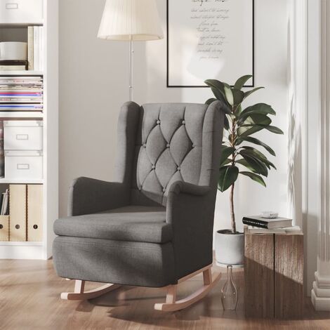 Fauteuil à bascule agréable - Chaise avec pieds à bascule en bois d'hévéa Gris foncé Tissu pour salon -BV23335 (1/5)