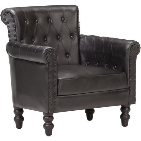 Fauteuil de relaxation  Fauteuil confortable  Noir Cuir de chèvre véritable pour salon -BV63480 (1/5)