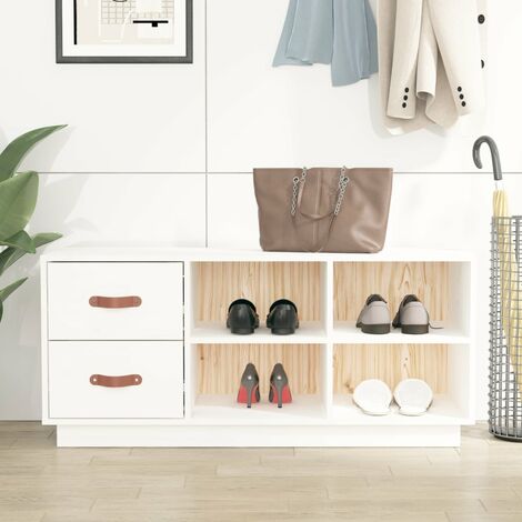 Banc à chaussures Blanc 100x34x45 cm Bois de pin massif (1/5)