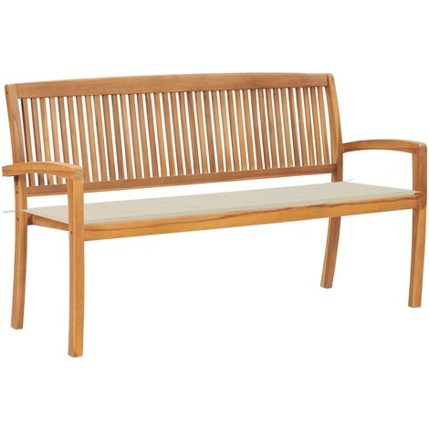 Banc de jardin empilable, Banc d'extérieur, Banquette moderne et coussin 159 cm Bois de teck massif NKK99008 (1/5)