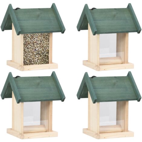 Lot de 4 Mangeoires à oiseaux Mangeoire Trémie Bois de sapin 32623 (1/5)