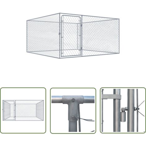 The Living Store Chenil extérieur pour chiens Acier galvanisé 2x2x1 m - Chenil Pour Chien - Abri Chien - Espace Chien - Jardin Animalier - Aire De Jeux Chien (1/5)
