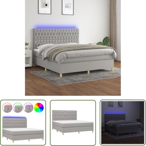 The Living Store Sommier à lattes de lit matelas et LED Gris clair 160x200 cm - Sommier Tapissier - Lit Plateforme - Lit Avec Rangement - Matelas À Ressorts Ensachés - Éclairage Led (1/5)