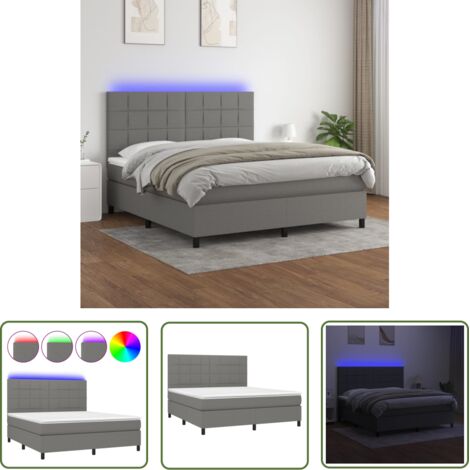 The Living Store Sommier à lattes de lit et matelas et LED Gris foncé 160x200 cm - Sommier Tapissier - Lit Plateforme - Lit Avec Rangement - Lit Design - Lit Moderne (1/5)