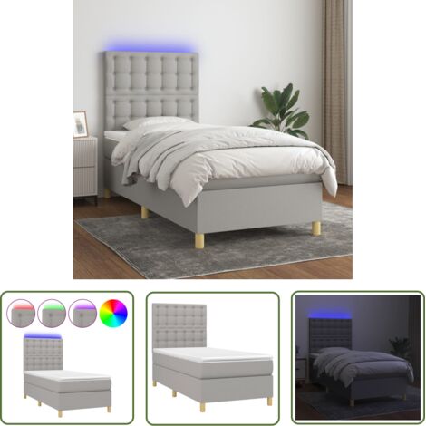 The Living Store Sommier à lattes de lit et matelas et LED Gris clair 90x190 cm - Sommier Tapissier - Lit Plateforme - Lit Avec Led - Matelas À Ressorts Ensachés - Têtière Ajustable (1/5)