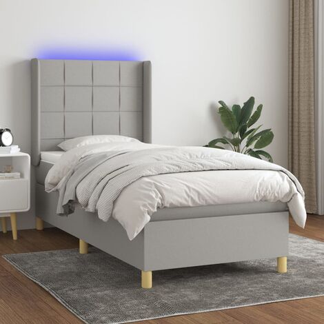 Lit Adulte - Sommier tapissier matelas et LED - Ensemble de lit tapissier - Chambre Intérieur Gris clair 100x200 cm Tissu XRKJY9694498 (1/5)