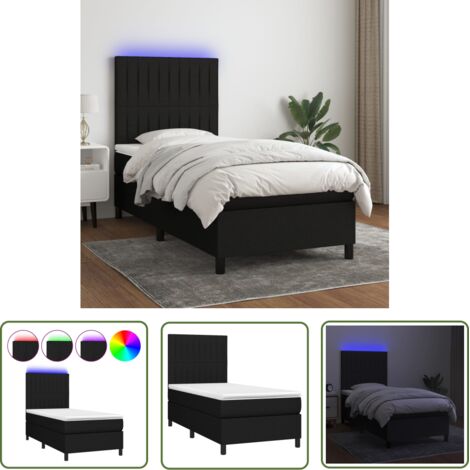 The Living Store Sommier à lattes de lit et matelas et LED Noir 100x200 cm Tissu - Lit Plateforme - Lit Design - Lit Moderne - Lit Avec Rangement - Tête De Lit Ajustable (1/5)