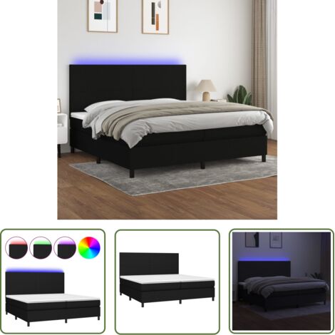 The Living Store Sommier à lattes de lit et matelas et LED Noir 200x200 cm Tissu - Sommier Tapissier - Lit Plateforme - Lit Avec Led - Matelas À Ressorts Ensachés - Têted Lit Ajustable (1/5)