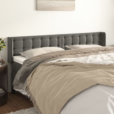 Tête de lit avec oreilles,Panneau de lit,Pour Lit adulte,Décoration murale Gris foncé 183x16x78/88 cm Velours XZZ138075 (1/5)