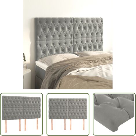 The Living Store Têtes de lit 4 pcs Gris clair 72x7x78/88 cm Velours - Tête De Lit - Tête De Lit Velours - Têtière De Lit - Meuble De Chambre - Literie (1/5)