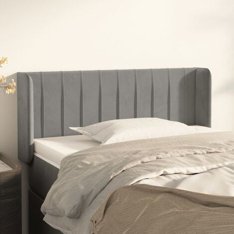 Tête de lit avec oreilles pour lit simple, Cadre de lit, Tableau décoratif de chevet Gris clair 103x16x78/88 cm Velours SDG41269 (1/5)