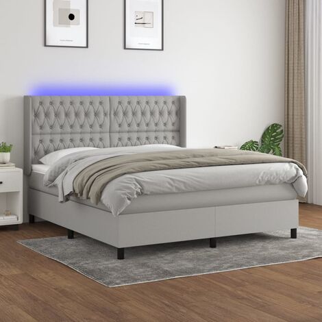 Lit Adulte - Sommier tapissier matelas et LED - Ensemble de lit tapissier - Chambre Intérieur Gris clair 160x200 cm Tissu XZZ367495 (1/5)