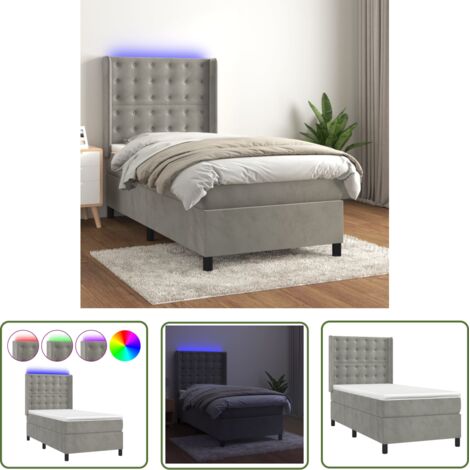 The Living Store Sommier à lattes de lit matelas LED Gris clair 90x190cm Velours - Lit Plateforme - Lit Capitonné - Lit Design - Lit Velours - Lit Avec Éclairage Led (1/5)