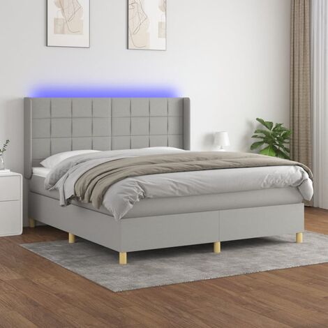 Lit Adulte - Sommier tapissier matelas et LED - Ensemble de lit tapissier - Chambre Intérieur Gris clair 160x200 cm Tissu XRKJY6064894 (1/5)
