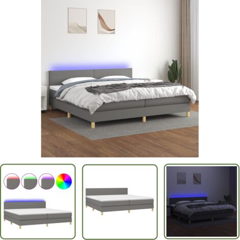 The Living Store Sommier à lattes de lit et matelas et LED Gris foncé 200x200 cm - Sommier Tapissier - Lit Plateforme - Lit Avec Led - Matelas À Ressorts Ensachés - Têted Lit Ajustable (1/5)