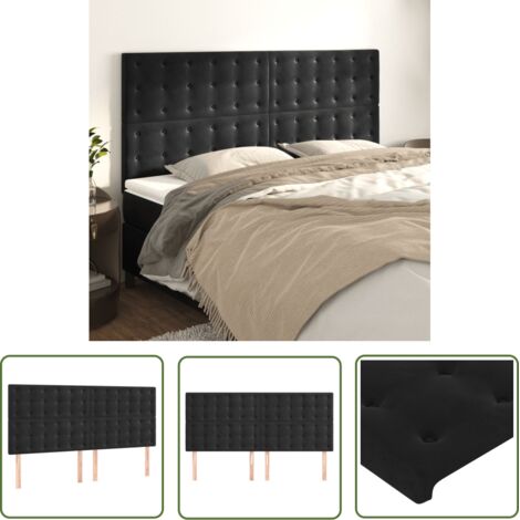 The Living Store Têtes de lit 4 pcs Noir 100x5x78/88 cm Velours - Tête De Lit - Tête De Lit Velours - Meuble Chambre - Literie - Décoration Chambre (1/5)