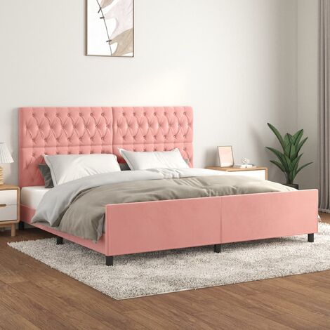 Lit adulte avec tête de lit pour Couchage,Cadre de lit Rose 200x200 cm Velours -BV32239 (1/5)
