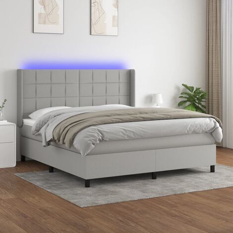 Lit Adulte - Sommier tapissier matelas et LED - Ensemble de lit tapissier - Chambre Intérieur Gris clair 160x200 cm Tissu XEJZT261629 (1/5)