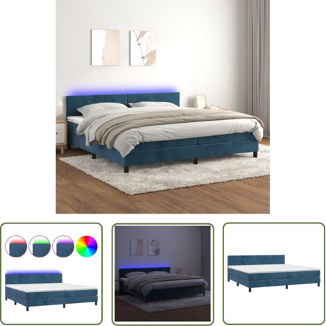 The Living Store Sommier à lattes de lit avec matelas LED Bleu foncé 200x200 cm - Lit Plateforme - Lit Capitonné - Lit Design - Lit Moderne - Lit Velours (1/5)