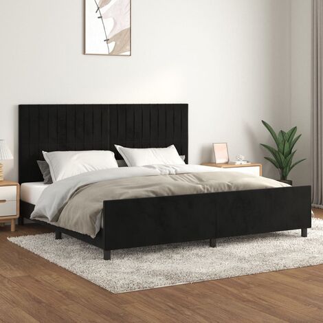 Lit double-200 x 200 cm, Cadre de lit avec tête de lit, Lit adulte, Structure de lit Noir 200x200 cm Velours PDKEI75761 (1/5)