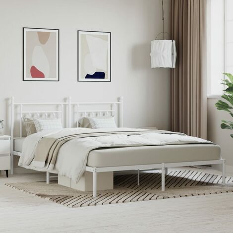 Lit double-180 x 200 cm, Cadre de lit, Lit adulte, Structure de lit métal avec tête de lit blanc 180x200 cm PDKEI57413 (1/5)