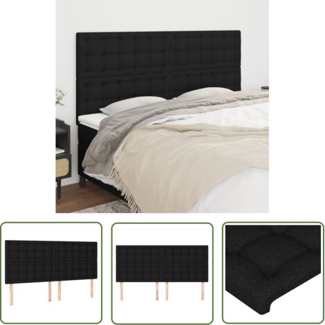 The Living Store Têtes de lit 4 pcs Noir 90x5x78/88 cm Tissu - Tête De Lit - Têtière De Lit - Literie - Meuble De Chambre - Décoration Chambre (1/5)