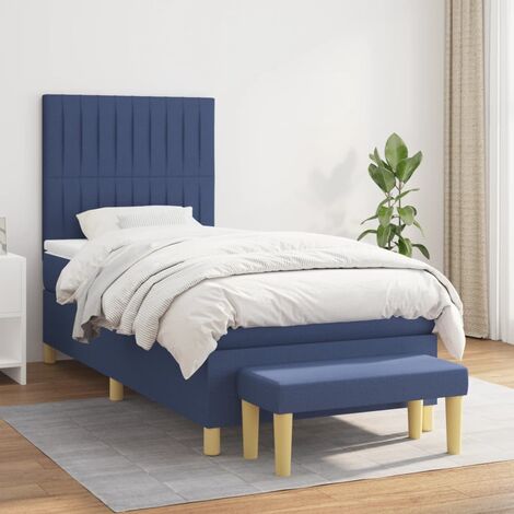 Lit Adulte moderne, Lit à sommier tapissier avec matelas Bleu 90x200 cm Tissu GSW27434 (1/5)