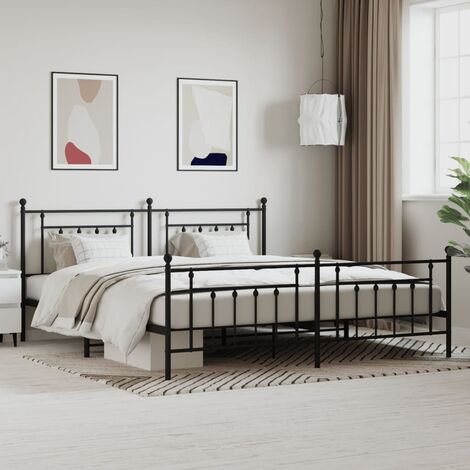 Lit adulte avec tête de lit/pied de lit, Lit double Cadre de lit métal noir 200x200 cm MEMV787859 (1/5)