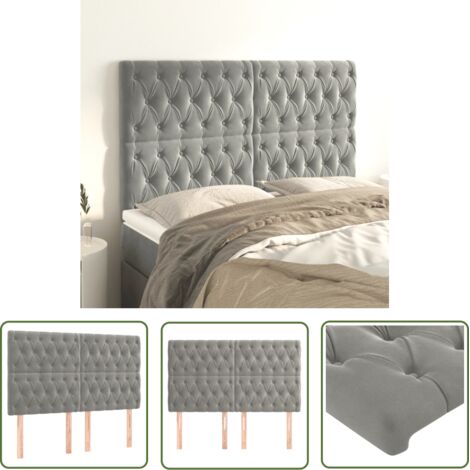 The Living Store Têtes de lit 4 pcs Gris clair 80x7x78/88 cm Velours - Tête De Lit - Têtes De Lit - Tête De Lit Rembourrée - Tête De Lit Velours - Lit Double (1/5)