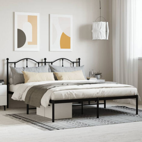 Lit adulte,Lit double,Cadre de lit métal avec tête de lit noir 183x213 cm CIV522983 (1/5)