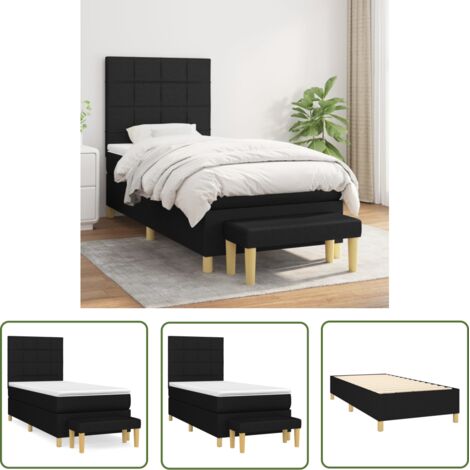The Living Store Sommier à lattes de lit avec matelas Noir 90x190 cm Tissu - Lit Double - Lit Plateforme - Matelas Ressorts Ensachés - Literie - Chambre À Coucher (1/5)