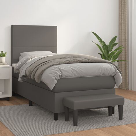 Lit adulte Durable,Lit à sommier Tapissier + Matelas Gris 90x200 cm Similicuir -75650 (1/5)