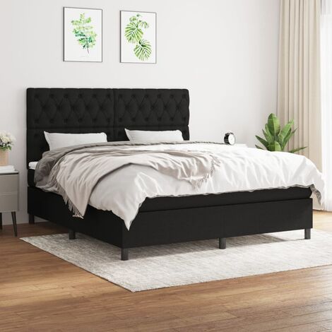 Lit double Lit à sommier tapissier avec matelas Lit Adulte Noir 160x200 cm Tissu BVM61185 (1/5)