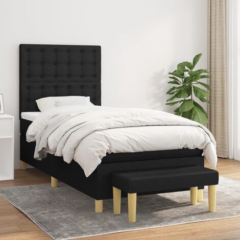 Lit Adulte,Lit à sommier tapissier avec matelas,Tapissier à lattes Matelas Noir 90x190 cm Tissu - DH46512 (1/5)